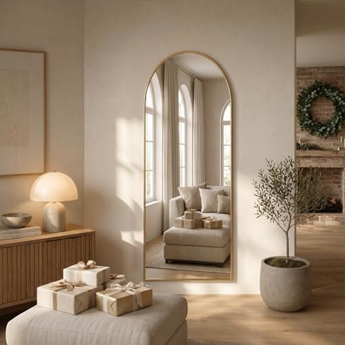 NBGV 58"x19" Floor Mirror Full Length, Arched Full Length Mirror with Stand, Full Body Mirrors for Bedroom Living Room or Cloakroom Gold by NBGV - Used condition - Image 8