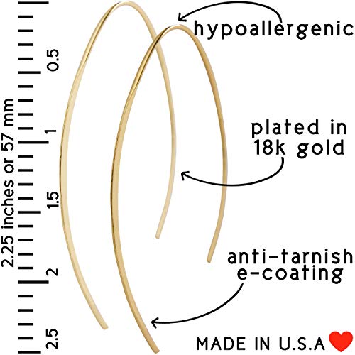 Humble Chic Upside Down Hoop Earrings - Hypoallergenic Lightweight Wire Needle Drop Dangle Threader Hoops For Women, Safe For Sensitive Ears, 2.25" Inch - 18K Gold Plated, Yellow, 57Mm #TOP3