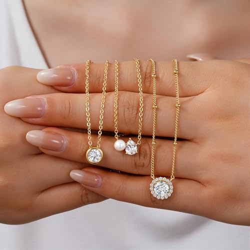 Turandoss Gold Necklace for Women, 14K Gold Plated Cubic Zirconia Necklace - image 5