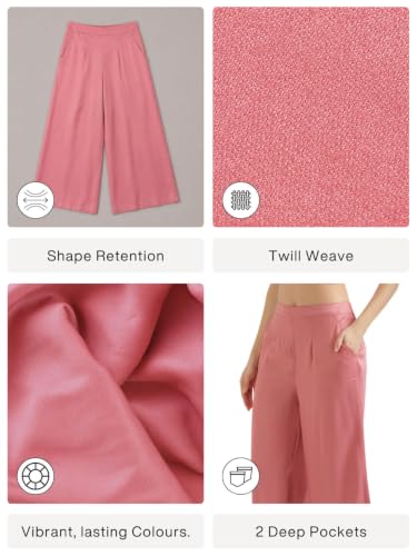 Image of SAADAA Palazzo Pants for Women Half-Elasticated Waistband | Palazzo for Women in Soft Viscose Fabric | Regular Fit with Mid Rise Waist & Deep Pockets | Versatile for Formal & Casual Wear