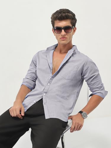 Image of Urbano Fashion Men's Cotton Full Sleeve Regular Fit Casual Solid Slub Shirt with Spread Collar