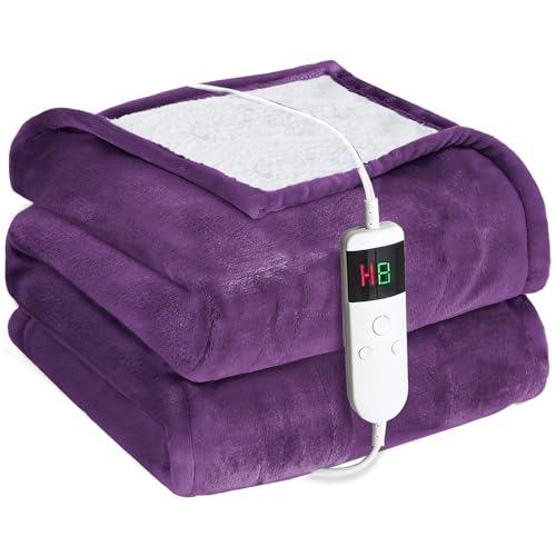Cushious Couverture chauffante, avec arrêt automatique, 130 x 180 cm, 10 niveaux de chauffage et minuterie de 8 heures, protection contre la surchauffe, lavable en machine, couverture chauffante en