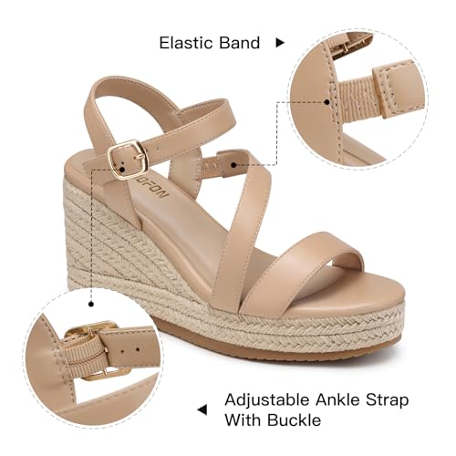 Image of TEMOFON Wedge Sandals for Women Platform: Espadrille Ankle Strap Buckle Wedge - Comfortable Dressy Summer Womens Sandals