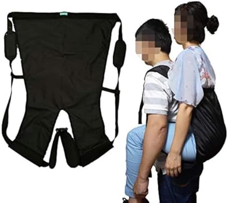 Double Layer Patient Lift Sling Carrier One-Person Transferring Belt for Carrying Up and Down Stairs to Bed,Wheelchair,Chair,Car,Vehicle for Elderly,Handicapped,Disabled,Bedridden (Black, Small)