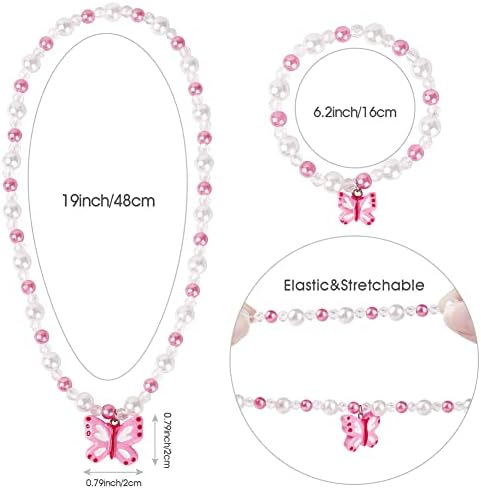 Butterfly Stretch Necklace Little Girl Toddler Necklace Bracelet Set, Little Princess Jewelry Accessories Favors Bags for Girls