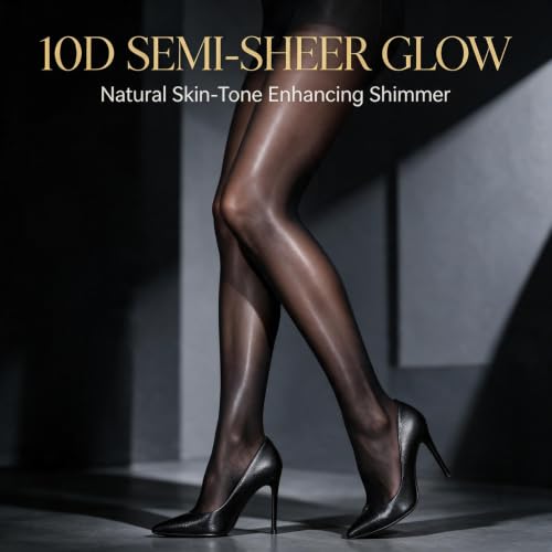 Image of Women's Sheer Black Tights,Nylon Shiny Pantyhose Stockings for Club Outfits