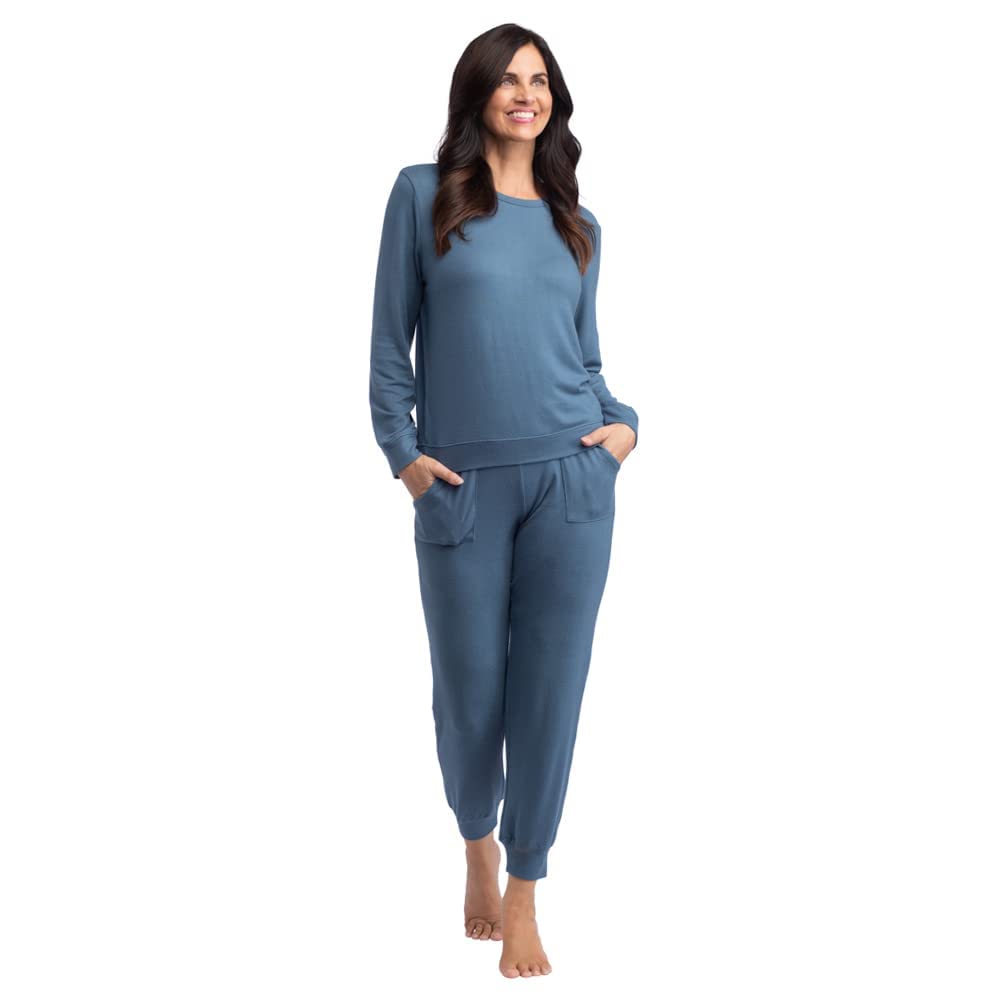SoftiesDream Jersey Crew Neck 2 Piece Lounge Set, Ultra Soft Loungewear for Women