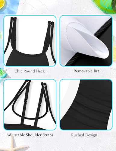 Image of CRISONE Girls One Piece Swimsuits Adjustable Straps Bathing Suit Color Block Padded Pool Beach Swimwear 9-16Y