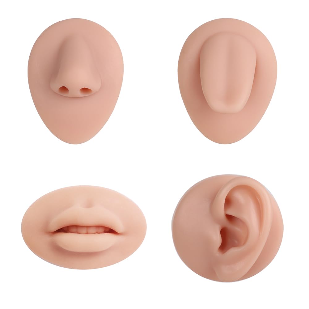 Soft Silicone Tattoo Practice Ear Nose Mouth Tongue Tattoo Silicone Model Tattoo Puncture Practice Simulation For Human Body Part Piercing Tools