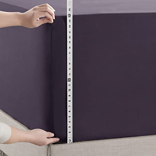 Image of Hearth & Harbor Extra Deep Pocket Queen Fitted Sheet - Fits 18 to 24 Inch Mattress - Ultra Soft 1800 Microfiber, Wrinkle-Free & Breathable - Hotel Luxury Fitted Sheet Only, Purple