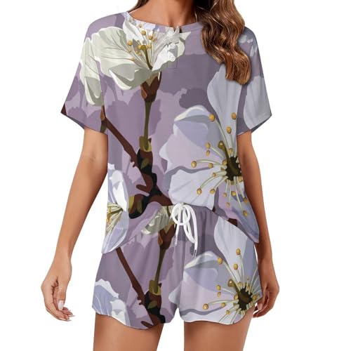 Ensemble de pyjama pour femme Fleur Blanche respirant à manches courtes