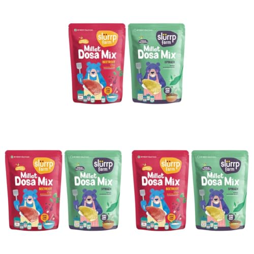 Image of Slurrp Farm Millet Dosa Instant Mix, Supergrains Spinach And Beetroot, Natural And Healthy Food, 150g (Pack Of 6)