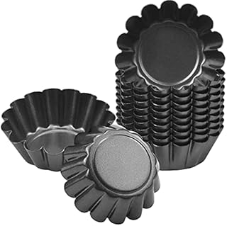 14 Pack Egg Tart Mold Baking Cups, Non-Stick Flower Muffin Case, Resuable Cupcake Tart Mould, Carbon Steel Mini Tartlet Tins for Pudding,Pan Baking, Bakeware,Cookies Cake Tool (6.5 x 2.3cm)