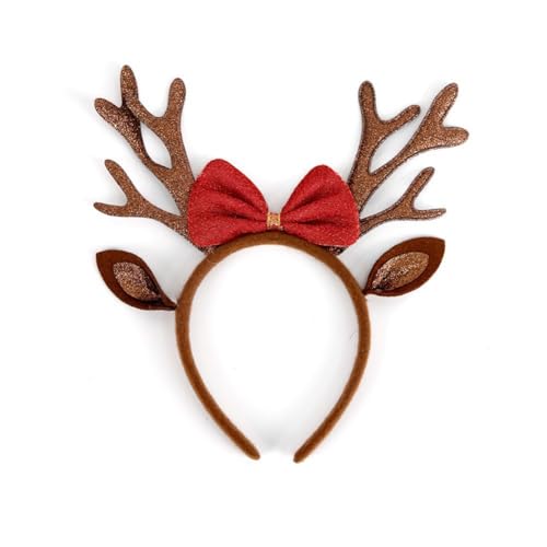 kkrrammii Cerchietti marroni con corna di Natale, confezione da 2 cerchietti con orecchie di renna, per donne, accessori per capelli per adulti, cosplay, feste di Natale