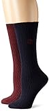 Timberland Women's Cable Knit Crew Socks 2-Pack, Assorted Navy/Burgundy, One Size