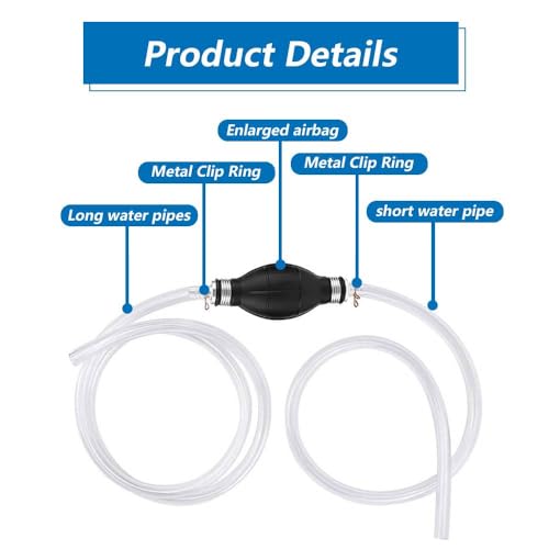 Funalix Manuelle Siphon Pumpe,Multifunktions Flüssigkeitssauger,Mit Messingverbindungen 2M Rnglebigen PVC Sahlauch Schlauchklemme,Absaugpumpe für Auto, Boot, Motorrad und Benzin