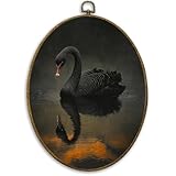 CUANFDDSF Vintage Black Swan Oval Wall Art Decor, Dark Academia Swan Aesthetic Wall Hanging Decor, Retro Elegant Animal Framed Canvas Prints for Home Bedroom Living Room, 8.6x11.4 Inch