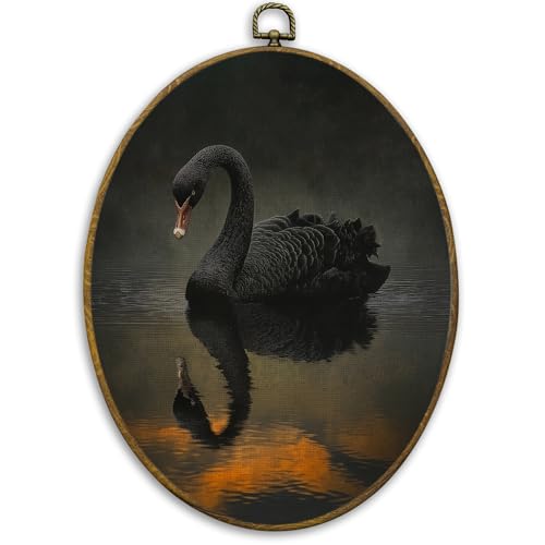 CUANFDDSF Vintage Black Swan Oval Wall Art Decor, Dark Academia