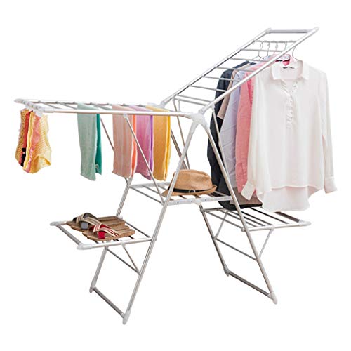 Clothes Airer with Wings Expandable Aluminum Shoe Holders Laundry 5 Shelves Drying Rack Washing Line Dry Towel Rail for Indoor or Outdoor Height Adjustable