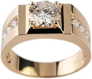 14K Gold 1.0Ct Lab Grown Diamond Ring for Men, IGI Certified, D-E Color, VS, 10K/14K/18K Real Gold Diamond Ring with 0.2 Cttw Diamond Accents, for Engagement Fathers Day Wedding Size 4-18