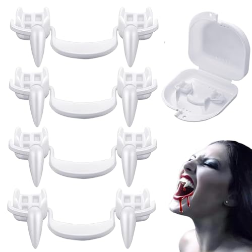 Lot de 4 paires de dents de vampire rétractables pour Halloween, fête, cosplay