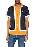 Lavable a máquina ORIGINAL PENGUIN Retro Colour Block Shirt Camisa, Zafiro Oscuro, 413, L para Hombre