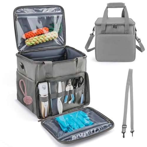 SMYV Pet Grooming Bag for Dog Grooming Supplies, Dog Tote Travel Bag for Pets Grooming Tools Kit Accessories - Grey
