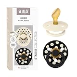 BIBS Polka Dots Schnuller 2er-Pack, BPA-frei, Kiefergerechte Form. Naturkautschuk/Latex, Hergestellt in Dänemark, Größe 2 (6-18 Monate), Ivory/Black