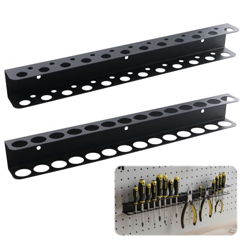 QINGZY 2 Pièces Porte-Outils Mural 40cm, Support Mural Tournevis & Pinces A+B, 14 & 19 Trous, Organisateur de Tournevis avec 8 Vis et Tubes D'expansion, pour Garage, Atelier, Établi et Maison, Noir