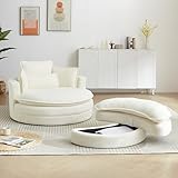 HomSof 52' W Swivel Accent Barrel Modern Sofa Lounge Club Big Round Chair with Storage Ottoman Chenille Fabric for Living Room Hotel with 4 Pillows,Beige