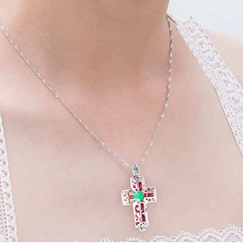 Aliluya 925 Sterling Silver Cross Necklace For Women, Dainty 3D Cross Necklace Faith Jewelry, Chain With Cross 18 Inch, Red And Green Agate Cross Necklace For Girls, Cross Pendant Necklaces For Women #TOP7