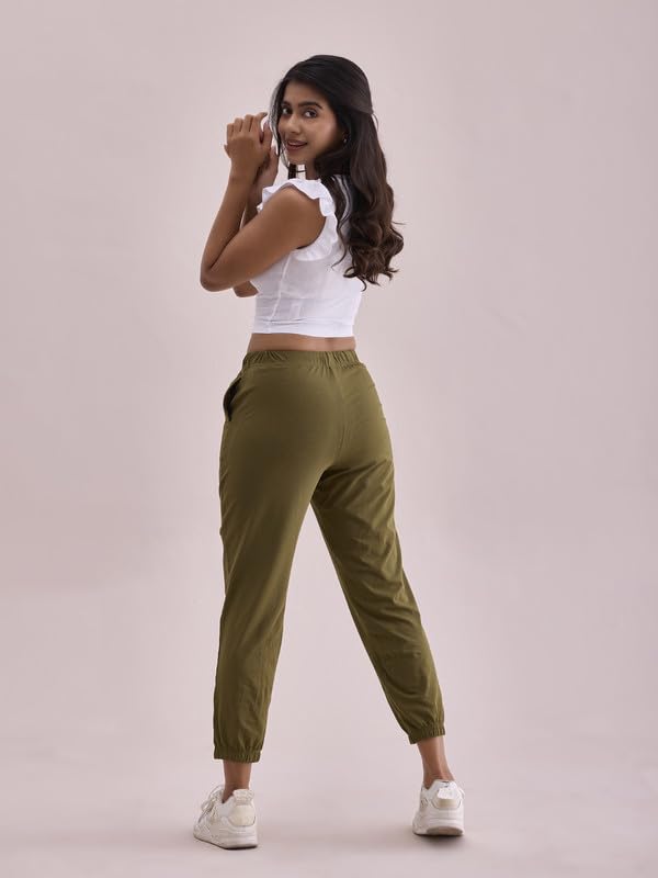 Image of GO COLORS Cotton Stretch Casual Joggers Full Length for Women| Mid Rise