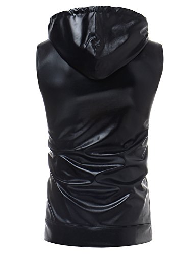 Image of ZEROYAA Mens 70s Metallic Sleeveless Hooded Vest T Shirt | Shiny, Disco, Sparkle, Party, Dance, NightClub, Halloween, Cosplay, Hipster, Kangaroo Pocket, Zip Up