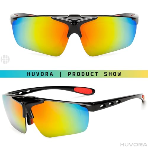 Image of Flip Up Sports Sunglasses for Men - Stylish Myopia Frame UV400 Protection Wraparound Mirrored Anti Glare Goggles - Lightweight Branded Glasses for Cycling, Cricket, Night Driving, Riding