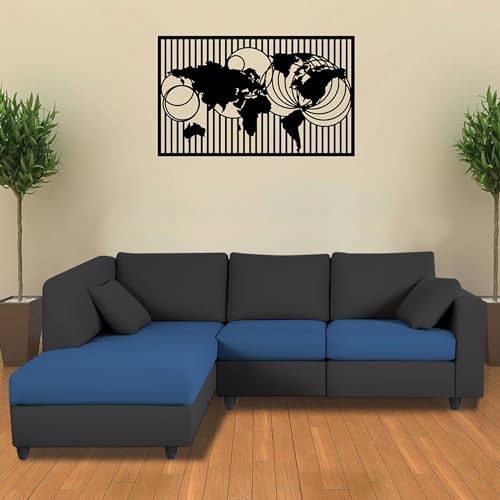 Image of Florian LHS 4 Seater L Shape Sofa Set for Living Room (Blue Black Fabric) Premium Fabric Sofa