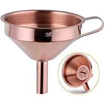 Stainless Steel Wide Mouth Funnels with Detachable Strainer, 5-inch Funnel for Filling Small Bottles and Jars, Cooking Oil and Transmission Liquid, Food Grade Metal Kitchen Funnels Rose Gold