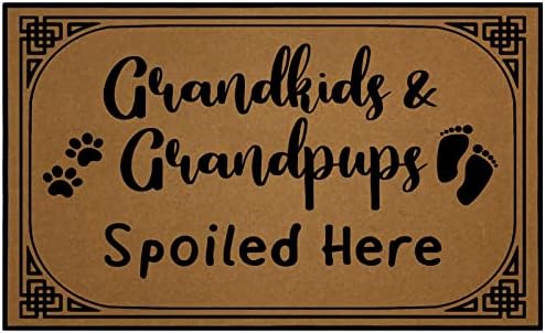 Shelinh Funny Custom Doormats Grandkids and Grandpups Spoiled Here 18x30 inch Front Door Mat Cute Welcome Mat Non Slip Indoor