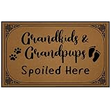 Shelinh Funny Custom Doormats Grandkids and Grandpups Spoiled Here 18x30 inch Front Door Mat Cute We