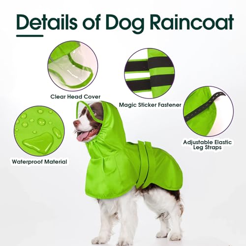 Kuoser Dog Raincoat, Waterproof Dog Jacket with Hood, Reflective Pet Rain Coat for Small Medium Large Dogs, Adjustable Lightweight Puppy Rain Gear for Outdoor Protection & Night Walks