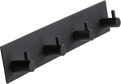 giti island Self Adhesive Towel Hooks for Bathrooms Black Stick on Wall Hooks Bath Adhesive Towel Hanger Peel and Stick Matte Black Shower Hooks for Wall Adhesive Coat Hook for Wall Mount 4 Hooks