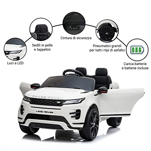 Auto Elettrica Range Rover Per Bambini FINOOS – 12V, 2 Posti, Telecomando 2,4 GHz, Nera