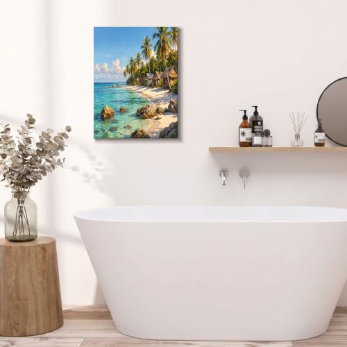 Cuadros pintura lienzos decorativos de playa azul verdoso 70x100cm para pared de dormitorio