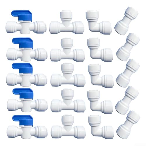 Accesorios de conexión rápida 3/8, paquete de 20 para ósmosis inversa y sistemas de purificación de agua, ofreciendo conexiones reutilizables de bloqueo a presión