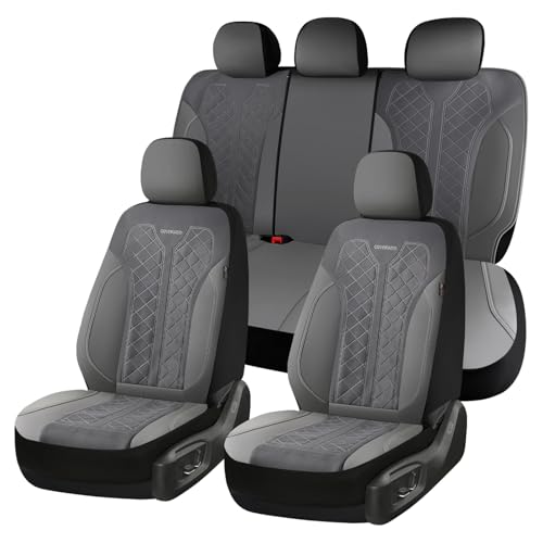 Image of Coverado Automotive Seat Covers Full Set, Luxury Car Seat Covers, Gray Seat Covers, Mesh Design, Driver Seat Protectors, Universal Fit for SUVs, Trucks, Sedans