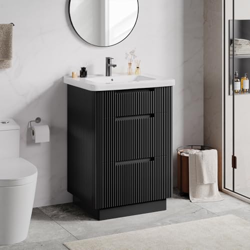 ONBRILL 24 Inch Freestanding Bathroom Vanity with Integrated Ceramic Sink
