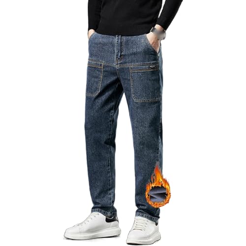 Mecutie Jeans, Men High Stretch Multi-Pocket Durable Cargo Pants, Cargo Jeans for Men, Motorcycle Jeans for Men (Blue-Grey Velvet,33)