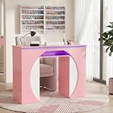 Oakvera Nail Desk with Dust Collector & LED Lights, Professional Manicure Table with Drawers, Cabinet and Shelves, Wrist Rest for Nail Tech, Salon or Home Studio (Pink/White Accent)