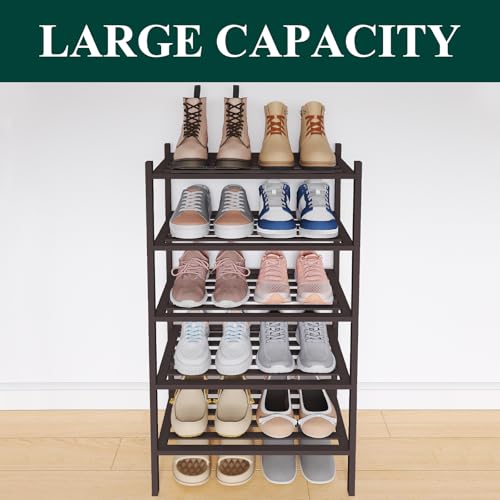 Image of Smiry Bamboo Shoe Rack, 5 Horizontal Slats, 5 Tier - 17.3 inch Wide, Brown