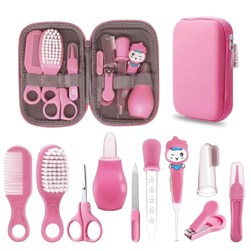 RIGHTWELL Kit de cuidado de la salud y aseo del bebé 10 en 1, kit de uñas para bebé con caja impermeable con cremallera, cepillo para el pelo infantil, peine para niños, aspirador nasal, cortaúñas,
