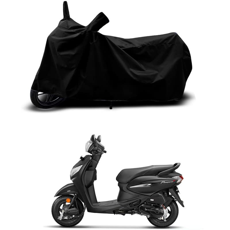 Image of 100% Scratchproof /UV-Rays /Heat Protection /Birds Dropping /Water Resistant /Dust Proof /Waterproof /Full Bike Scooty Two Wheeler Body Cover Compatible for Pleasure Plus All Varients[Black]
